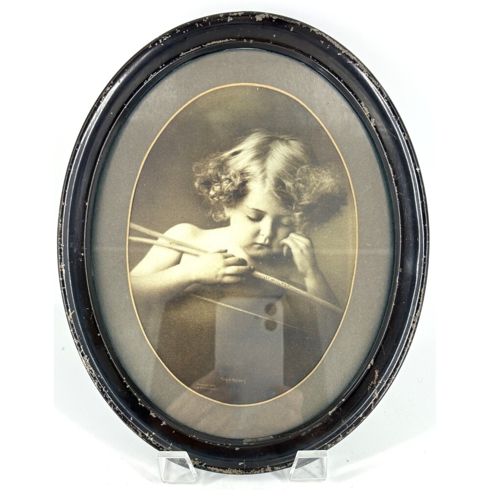 Cupid Asleep & Cupid Awake sepia prints by M.B. Parkinson 8x10 Oval metal frame